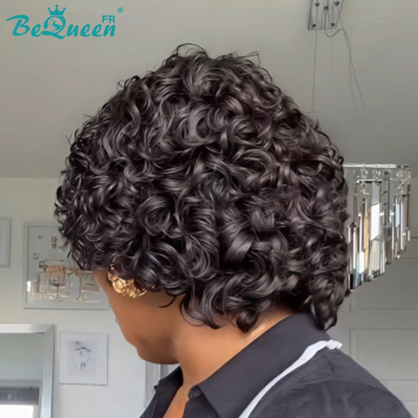 Bequeen Perruque “Coco” Pixie curly noir avec lace frontale Sans colle Avec Raie Du Côté style 6