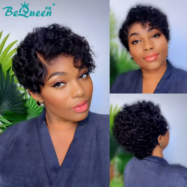 Bequeen Perruque “Coco” Pixie curly noir Sans colle Avec Raie Du Côté style 4