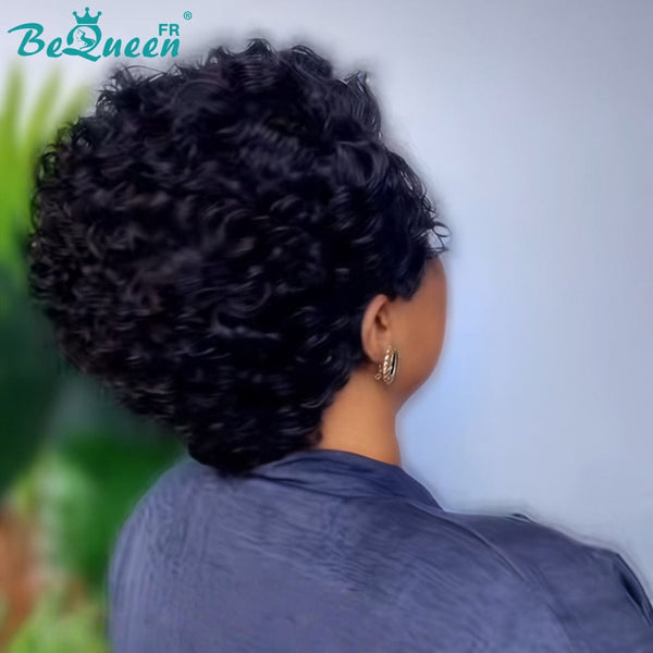 Bequeen Perruque “Coco” Pixie curly noir Sans colle Avec Raie Du Côté style 4
