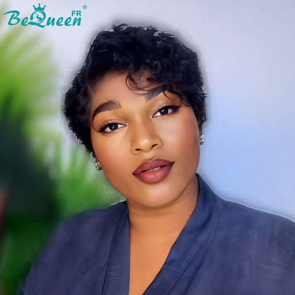 Bequeen Perruque “Coco” Pixie curly noir Sans colle Avec Raie Du Côté style 4