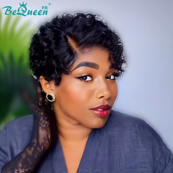 Bequeen Perruque “Coco” Pixie curly noir Sans colle Avec Raie Du Côté style 4