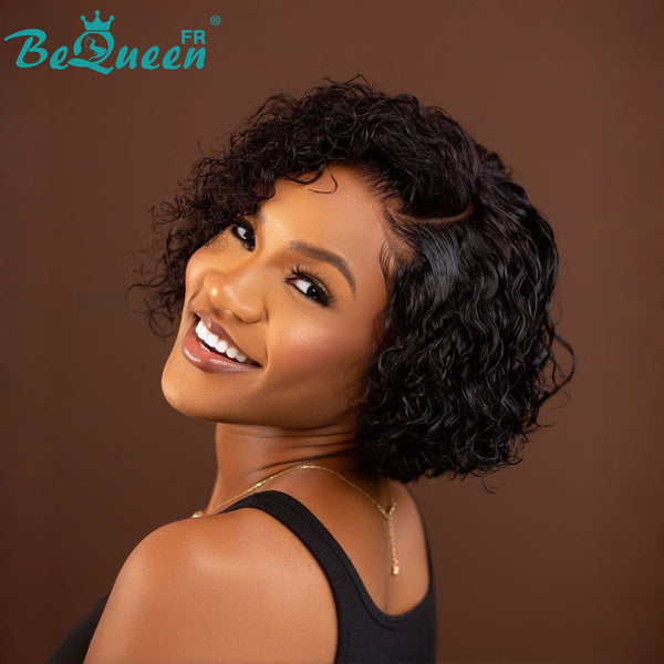 Bequeen Perruque “Coco” Pixie curly noir avec lace frontale Sans colle Avec Raie Du Côté style 5