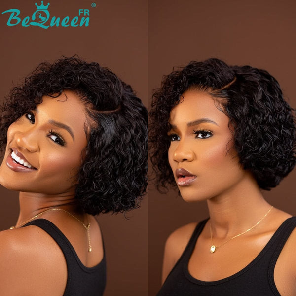 Bequeen Perruque “Coco” Pixie curly noir avec lace frontale Sans colle Avec Raie Du Côté style 5