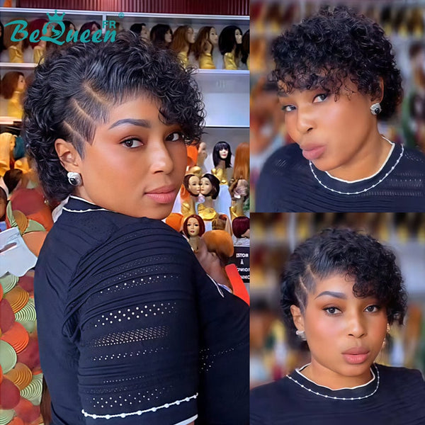 Bequeen Wig “Coco” Pixie curly black Glueless Lace Front With 2 Side Parting