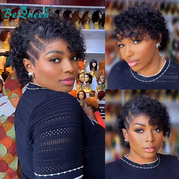 Bequeen Wig “Coco” Pixie curly black Glueless Lace Front With 2 Side Parting