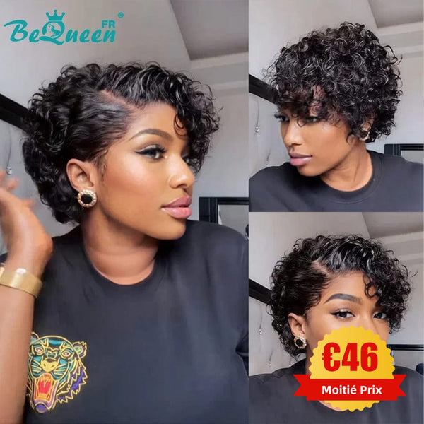 Bequeen Perücke “Coco” Pixie curly schwarz ohne Kleber Front Lace Stil 2