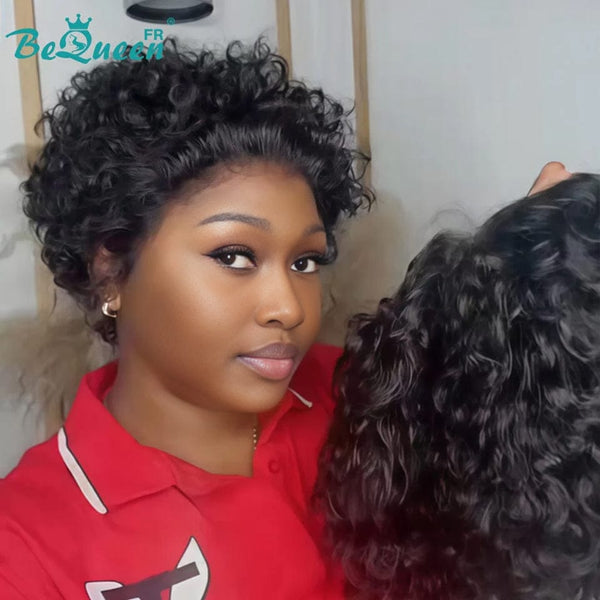 Peruca Bequeen “Coco” Pixie crespa preta Sem cola Estilo de renda frontal 3