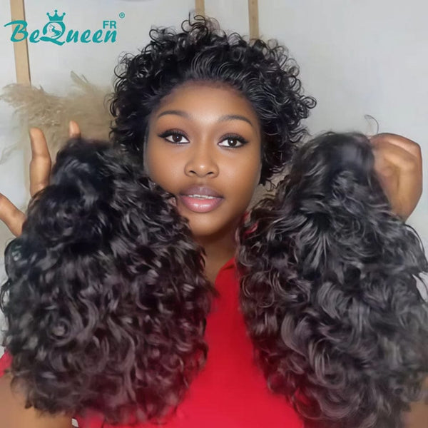 Peruca Bequeen “Coco” Pixie crespa preta Sem cola Estilo de renda frontal 3