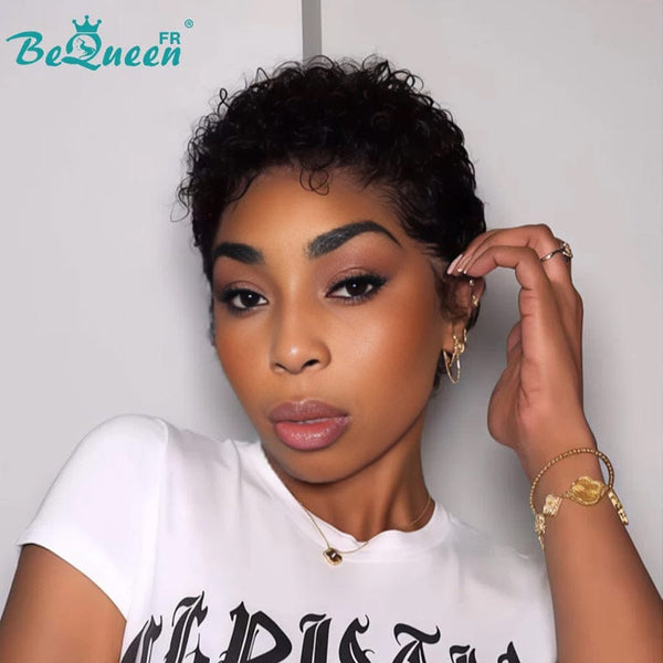 Bequeen Wig “Coco” Pixie curly black No-glue Frontal Lace style 4
