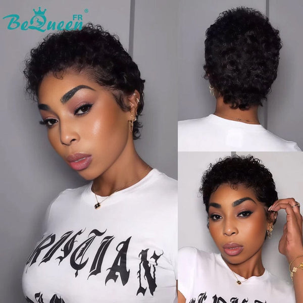 Bequeen Wig “Coco” Pixie curly black No-glue Frontal Lace style 4