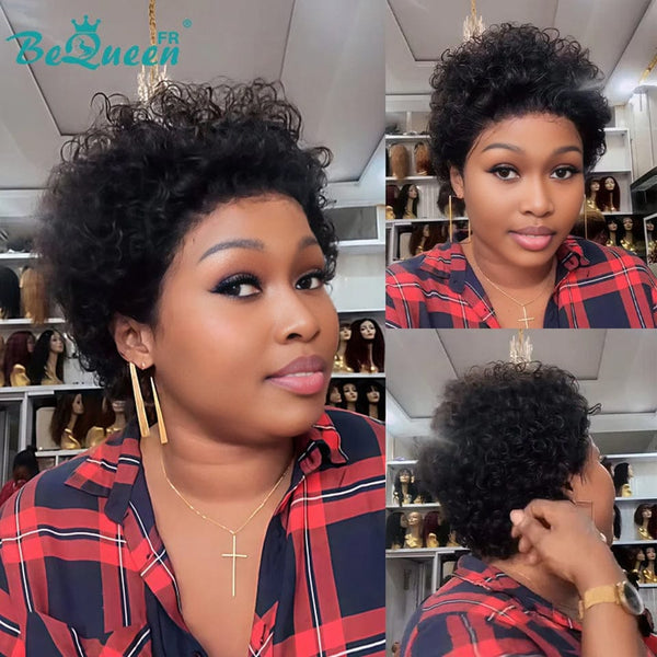 Bequeen Wig “Coco” Pixie curly black No-glue Frontal Lace style 4