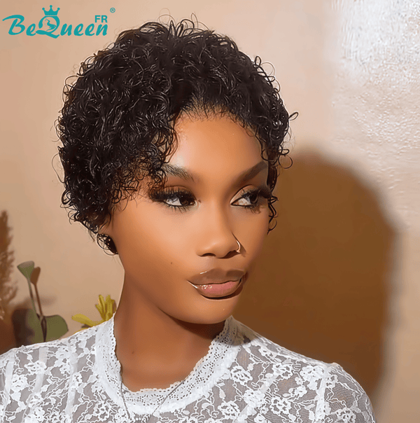 Bequeen Perruque “Coco” Pixie curly noir Sans colle Frontale Lace style 8