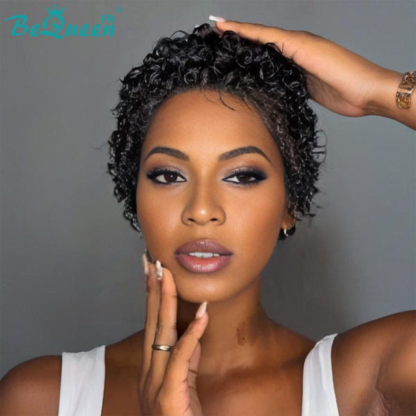 Bequeen Perruque “Coco” Pixie curly noir Sans colle Frontale Lace style 9