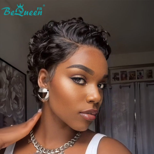 Bequeen Perruque “Coco” Pixie noir curly sans colle Prêt à porter