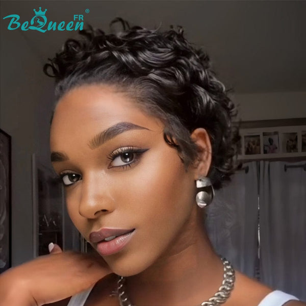 Bequeen Perruque “Coco” Pixie noir curly sans colle Prêt à porter