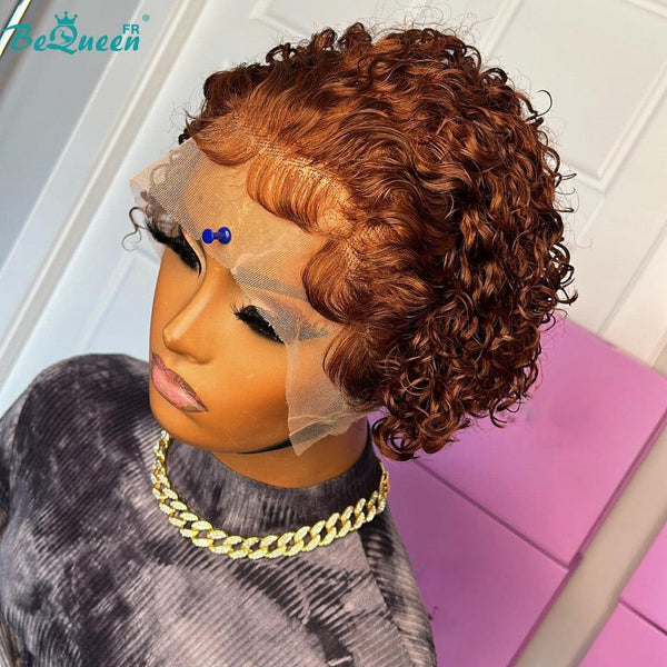 BeQueen Perruque “Coral” Pixie Curly wave avec Lace 13x4 Brun