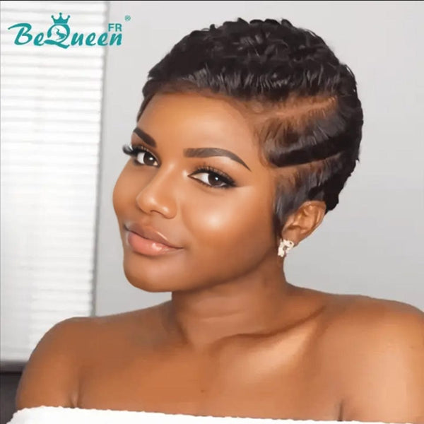 Bequeen Wig “Fatome” Pixie black curly glueless Ready to wear 100% human hair