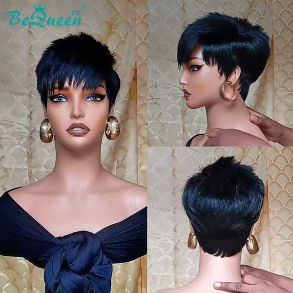 Königin Perücke „coco“ Pixie Noir Mix Braun Lockig Klebefrei Wellig Fertig zu tragen 100% menschliche Haare