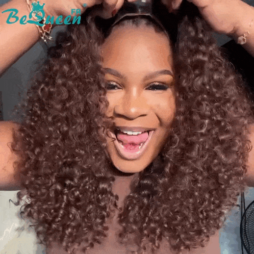 BeQueen Wig "Ivania" Wig Curly Black and Brown Ready - to - wear Without Adhesive Lace Closure 4*4