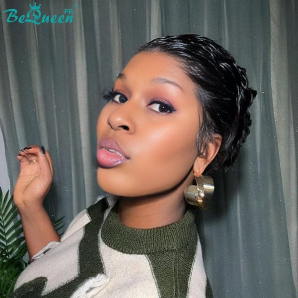Bequeen Wig “Ivoly” Pixie Black Curly Glueless Ready to Wear 100% Human Hair
