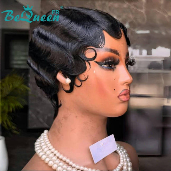 Bequeen Perruque “Joelle” Pixie noir finger wave sans colle Prêt à porter