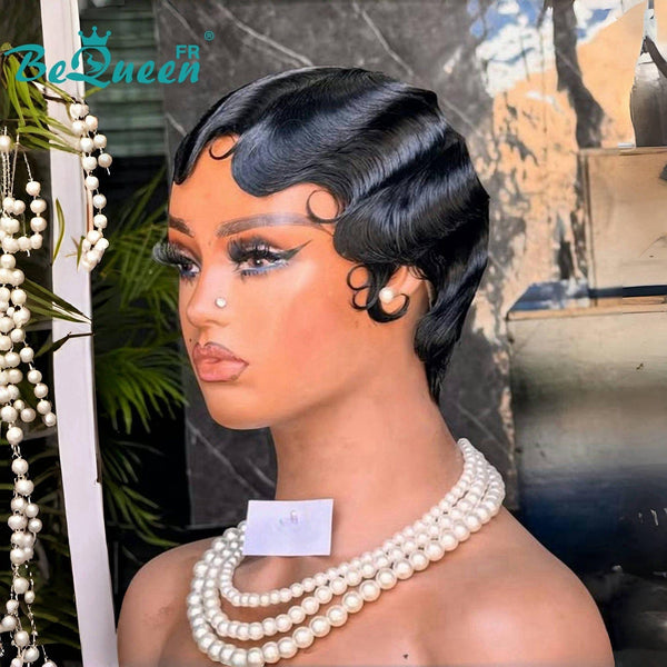 Bequeen Perruque “Joelle” Pixie noir finger wave sans colle Prêt à porter
