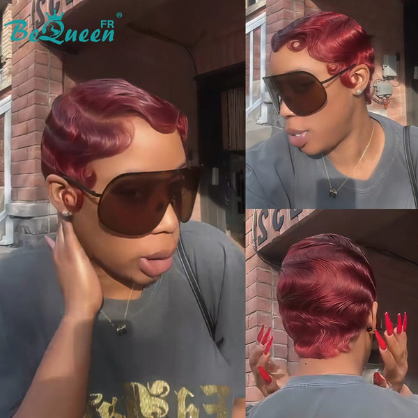 Bequeen Perruque “Joelle” Pixie Rouge bordeaux finger wave sans colle Prêt à porter