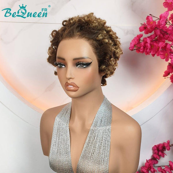 Bequeen Perruque “Lalu” Pixie Marron mix honey curly glue-free curly Ready-to-wear 100% human hair