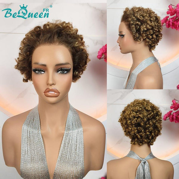 Bequeen Perruque “Lalu” Pixie Marron mix honey curly glue-free curly Ready-to-wear 100% human hair