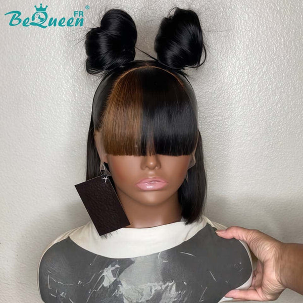 Bequeen "Lisa" Brown Wig with Bangs 100% Human Hair