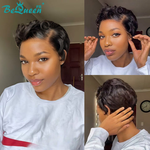 Bequeen Wig "Lola" Pixie black curly without glue Ready to wear Side part