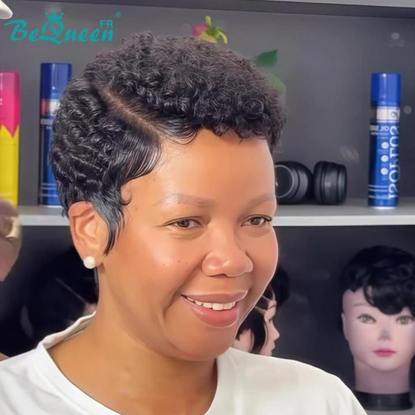 BeQueen Perruque “Lorin” Pixie noir avec Lace frontale style 4