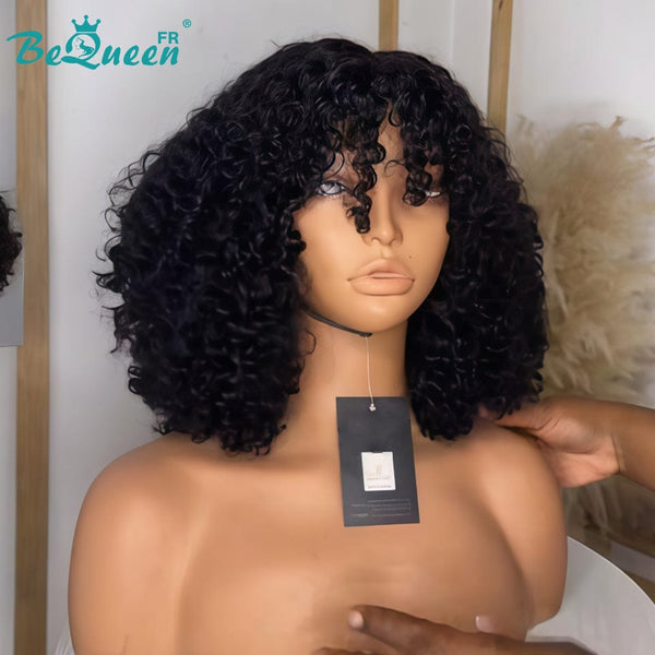 BeQueen Perruque "Madge" avec frange noir 100% cheveux humains sans lace