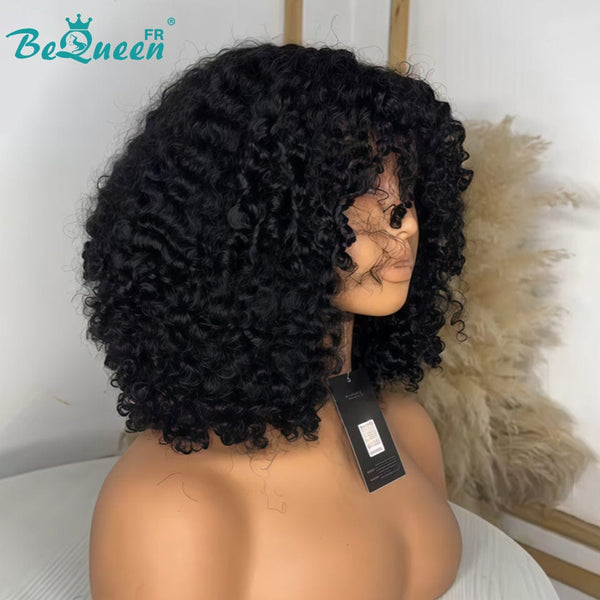 BeQueen Perruque "Madge" avec frange noir 100% cheveux humains sans lace