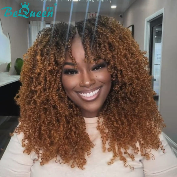 BeQueen Perruque "Madge" avec frange noir et miel 100% cheveux humains sans lace