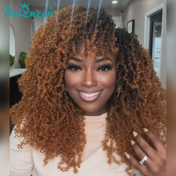 BeQueen Perruque "Madge" avec frange noir et miel 100% cheveux humains sans lace