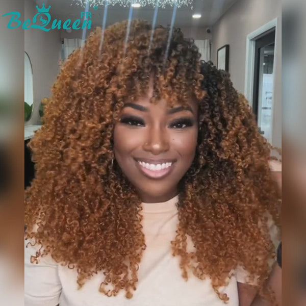 BeQueen Perruque "Madge" avec frange noir et miel 100% cheveux humains sans lace