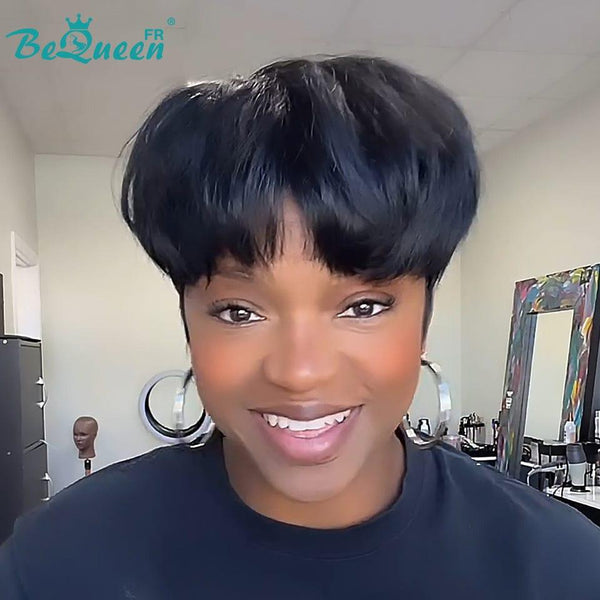 Bequeen Perruque “Mathe” Pixie Topper noir Sans colle Prêt à porter 100% cheveux humains