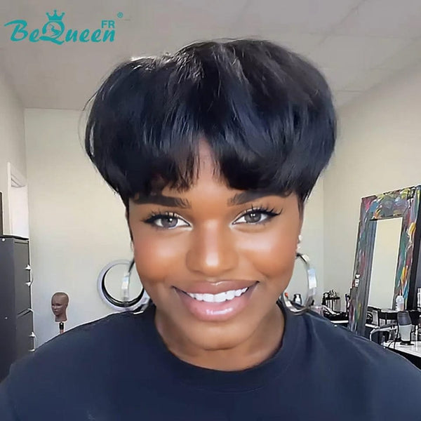 Bequeen Wig “Mathe” Pixie Topper Black Glueless Ready to Wear 100% Human Hair