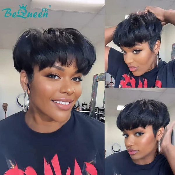 Bequeen Wig “Mathe” Pixie Topper Black Glueless Ready to Wear 100% Human Hair