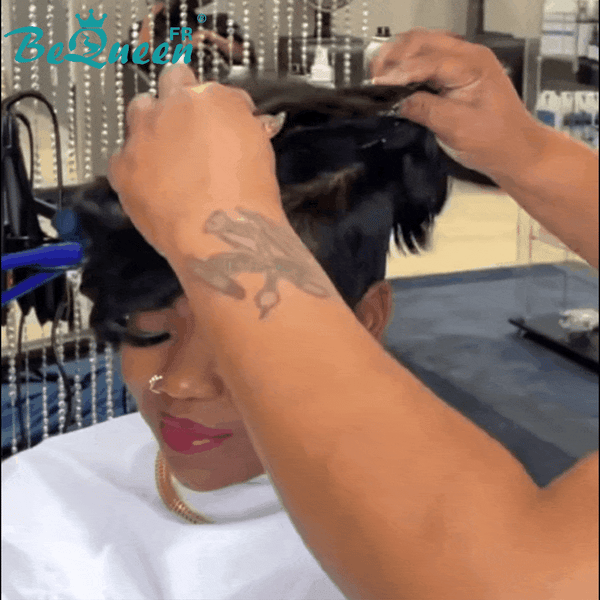 Bequeen Wig “Meme” Pixie Topper Straight Black No Glue Ready to Wear 100% Human Hair
