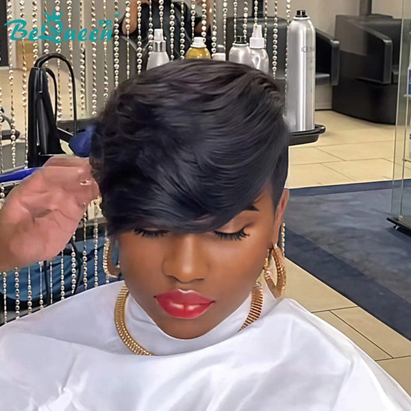 Bequeen Wig “Meme” Pixie Topper Straight Black No Glue Ready to Wear 100% Human Hair