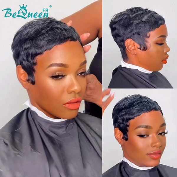 Bequeen Wig "Mila" Pixie black curly without glue Ready to wear