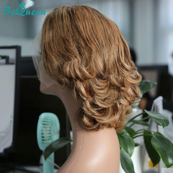 BeQueen Natural wave wig Gradient cut 13x4 lace frontal Color Honey Brown #P4/27/30 and Caramel Highlighted Brown #P7/31