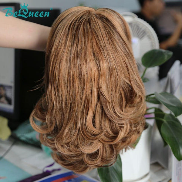 BeQueen Natural wave wig Gradient cut 13x4 lace frontal Color Honey Brown #P4/27/30 and Caramel Highlighted Brown #P7/31