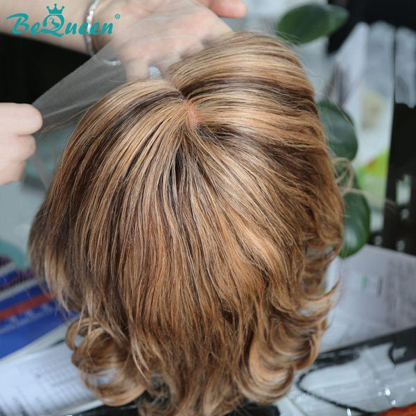 BeQueen Natural wave wig Gradient cut 13x4 lace frontal Color Honey Brown #P4/27/30 and Caramel Highlighted Brown #P7/31