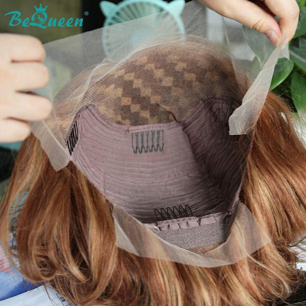 BeQueen Natural wave wig Gradient cut 13x4 lace frontal Color Honey Brown #P4/27/30 and Caramel Highlighted Brown #P7/31