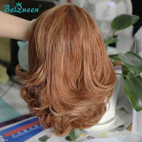 BeQueen Natural wave wig Gradient cut 13x4 lace frontal Color Honey Brown #P4/27/30 and Caramel Highlighted Brown #P7/31
