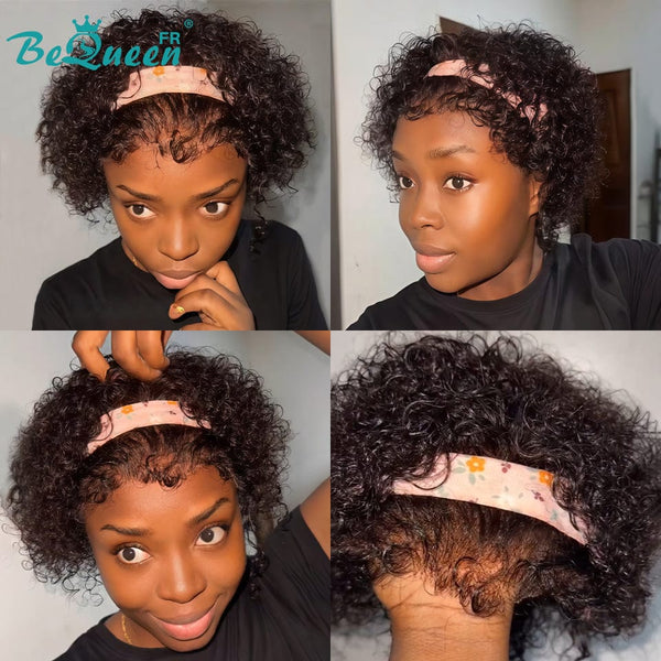 Bequeen Perruque “Suwis” Pixie lisse noir Sans colle Frontale Lace Avec Raie Du Côté