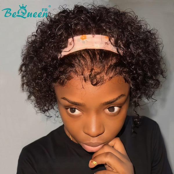 Bequeen Perruque “Suwis” Pixie lisse noir Sans colle Frontale Lace Avec Raie Du Côté